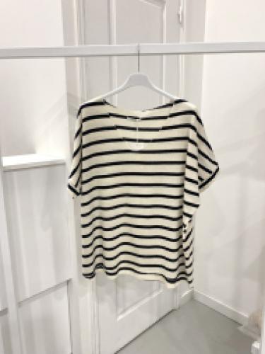 (w) Striped Cotton V-Neck T-Shirt black