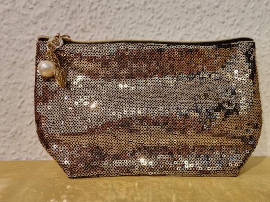 (w) Kosmetiktasche Gold Paillette mit Perle