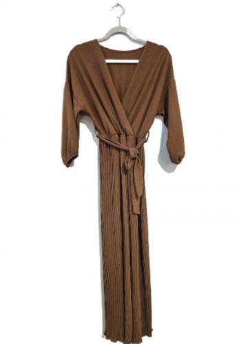 (w) Jumpsuit Plissee Langarm cognac 