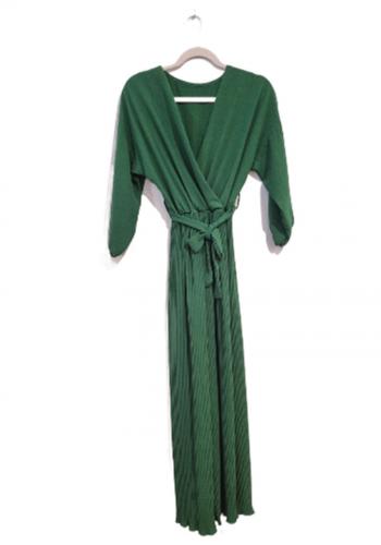 (w) Jumpsuit Plissee Langarm vert