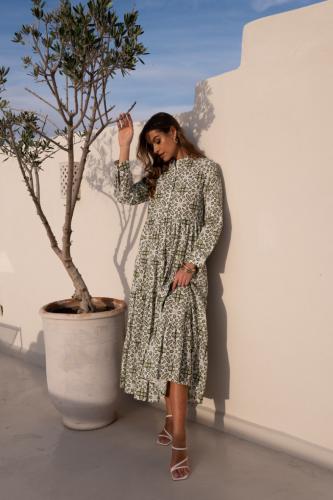 (w) Printed Maxi Dress olive
