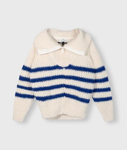 (w) Cardigan 10DAYS zip stripes ecru/blue 