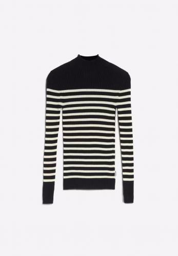 (w) Pulli Armedangels Alaania placed stripes black-oatmilk