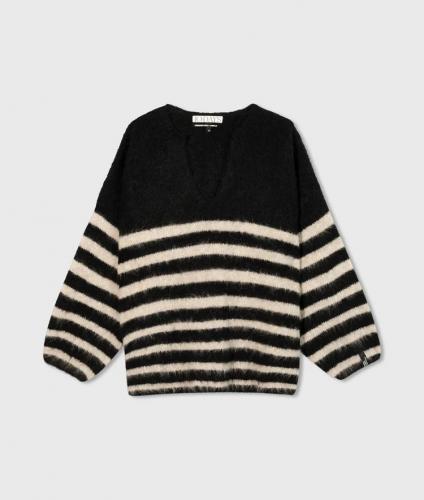 (w) Pulli 10Days Soft Hairy Stripes black light latte 