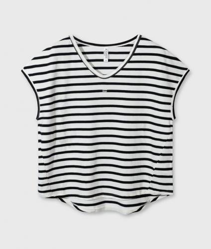 (w) T-Shirt 10Days V-Neck Stripes ecru/ black