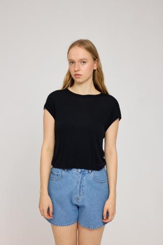 (w) T-Shirt Mazine Crooped Loose Fit black