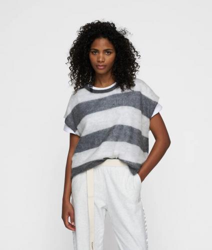 (w) T-Shirt 10Days thin knit white grey melee