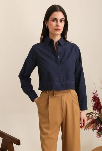 (w) Shirt cropped dark blue