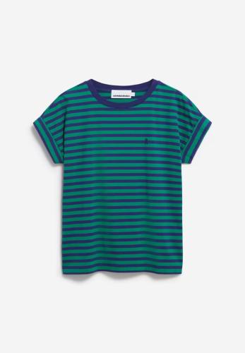 (w) T-Shirt Armedangels Idaara Stripes emerald green blue noon