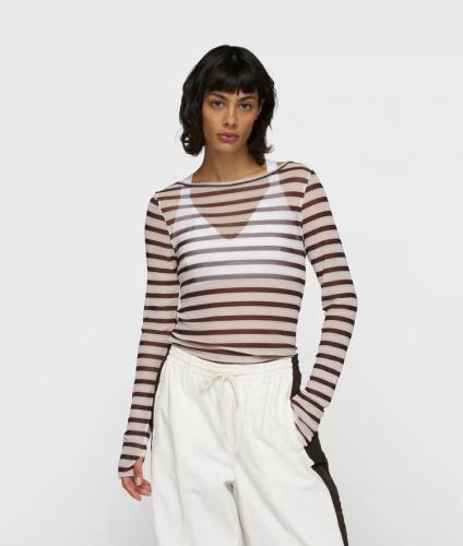(w) Longsleeve 10Days Mesh Stripes ecru wine