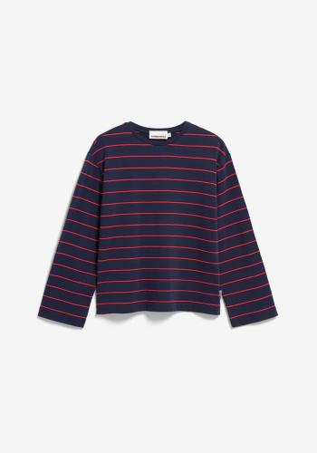 (w) Longsleeve Armedangels Marynaa Fine Stripe tinted navy candy apple