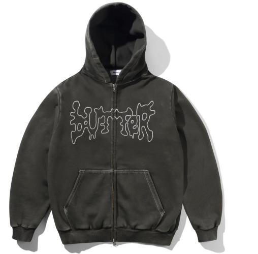 Zip-Hooded Butter Goods Blotch washed black
