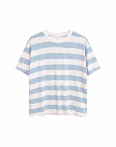 (w) T-Shirt Mazine Bold Striped pastel blue