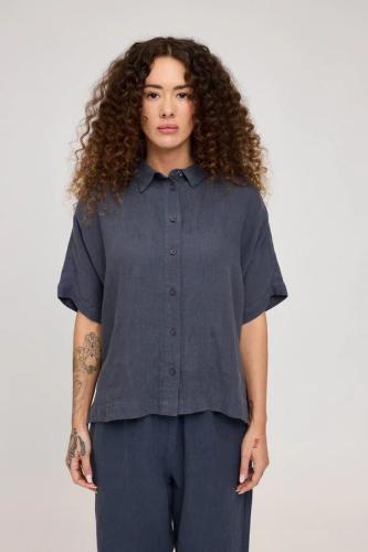 (w) Hemd Mazine Short Sleeve Linen ink blue