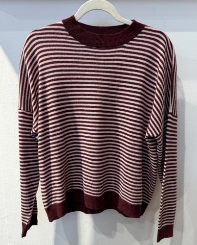 (w) Cashmere Knit stripe bordeaux
