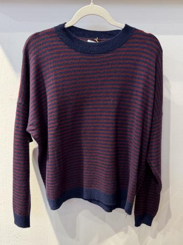 (w) Cashmere Knit stripe dark blue