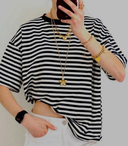 (w) T-Shirt Schilo stripe dark navy