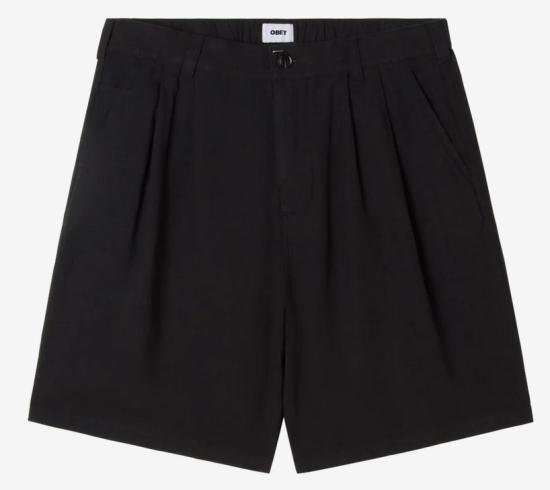 Short OBEY Foster Pleated Linen black