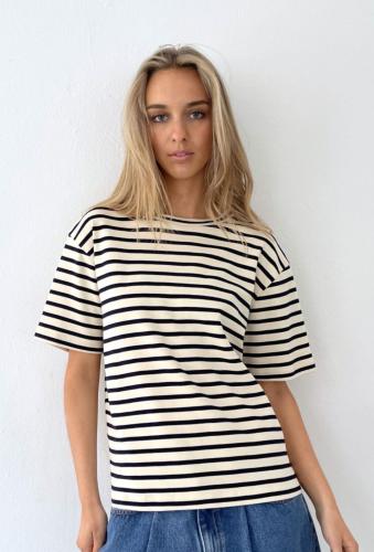 (w) T-Shirt Boii Stripe off white/ black