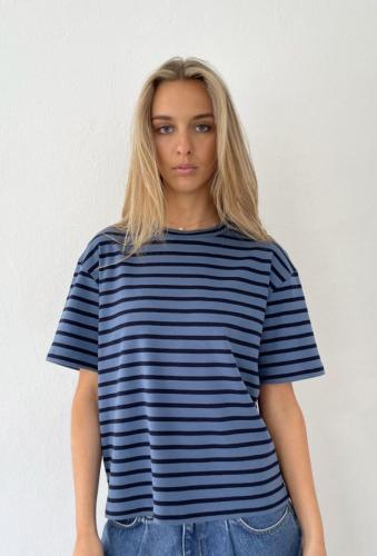 (w) T-Shirt Boii Stripe dusty blue/navy