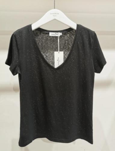 (w) V-Neck Shirt black glitter