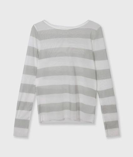 (w) Longsleeve 10Days Mesh Stripes white stone