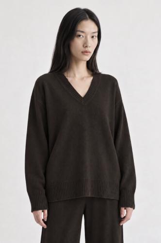 (w) Knit Sweater Movesgood V-Neck Venny dark brown